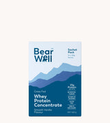 A sachet box of BearWell Whey Protein Concentrate in Smooth Vanilla flavour.